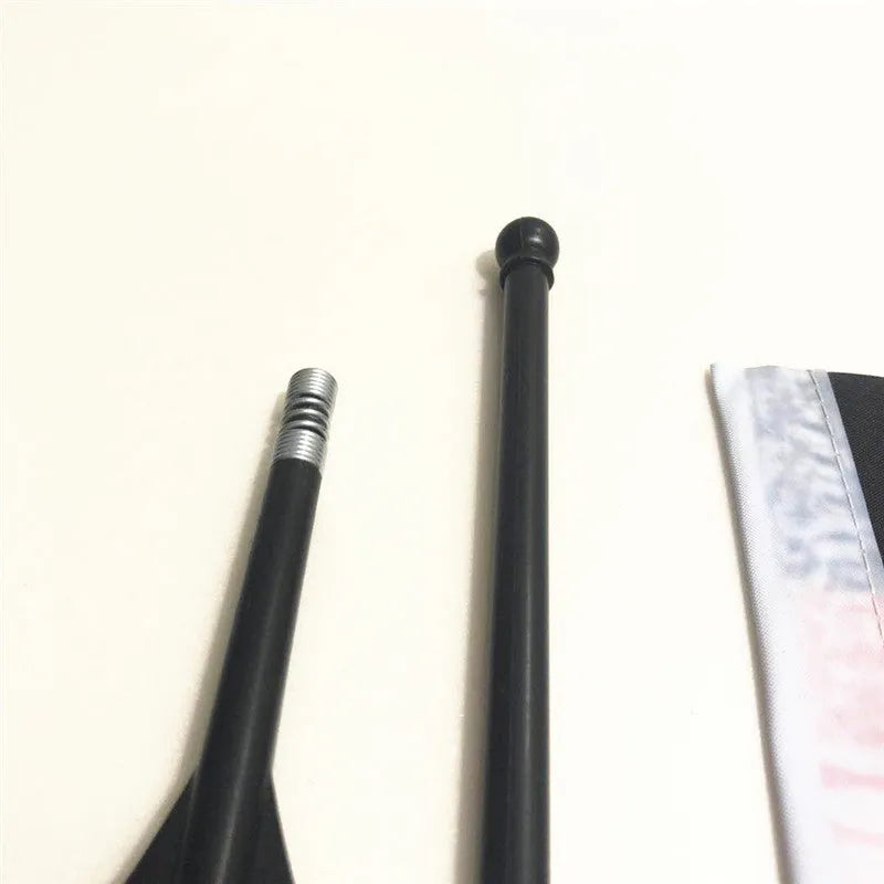 Cycling handlebar flag pole with square polyester flag attached to bicycle