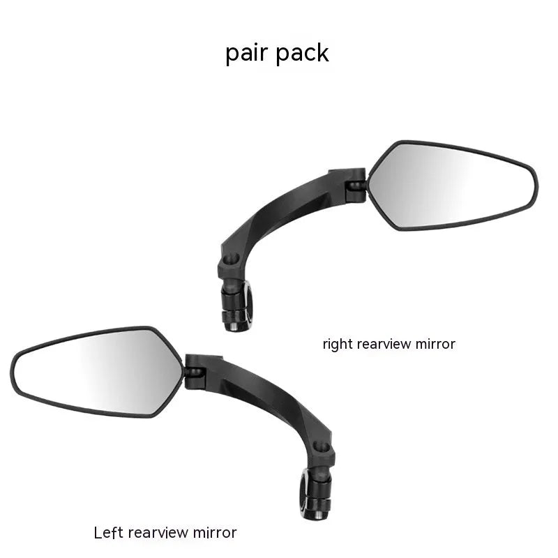 Black rotatable mountain bike rearview mirror measuring 210x102.5mm with PMMA acrylic construction