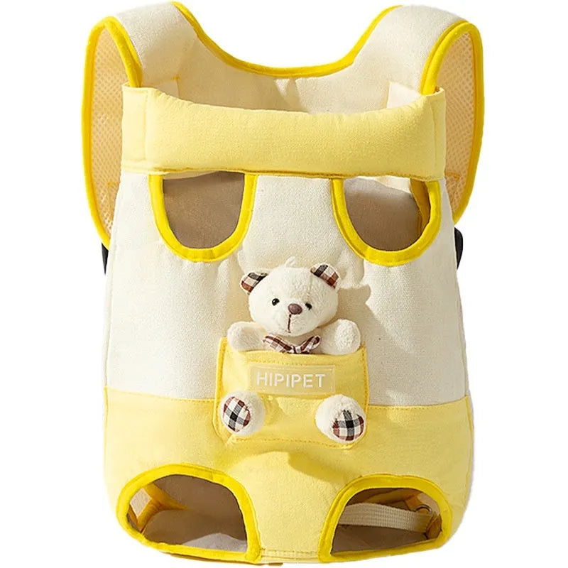 Cartoon animal pattern pet chest bag with adjustable ribbon straps in multiple colour variations