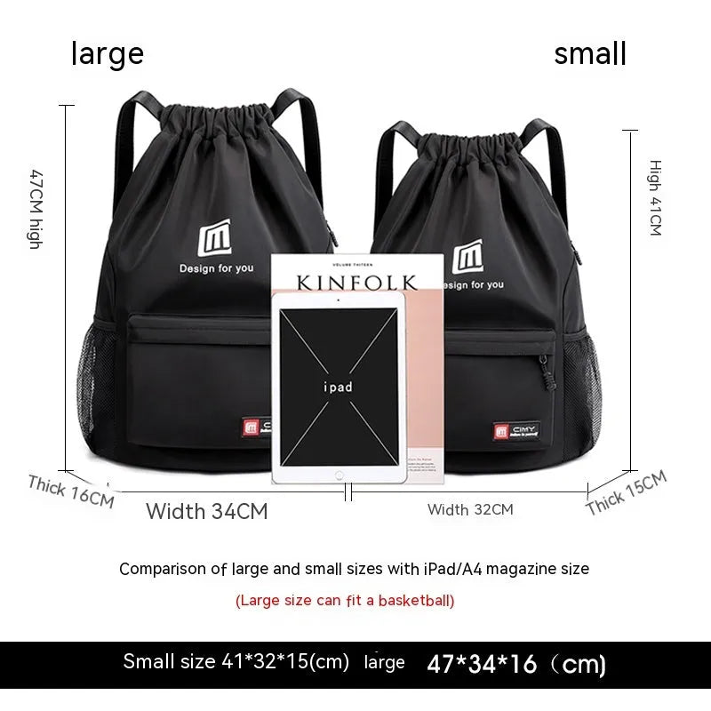 Large black Oxford travel backpack with drawstring closure and double shoulder straps