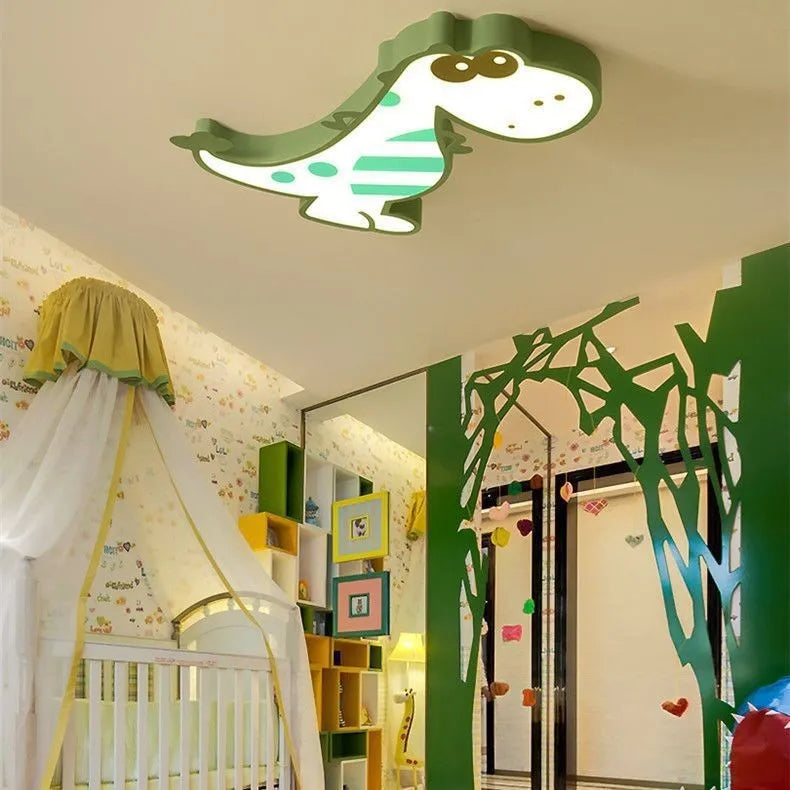 Green dinosaur cartoon LED ceiling light with 48cm diameter and dimmable function