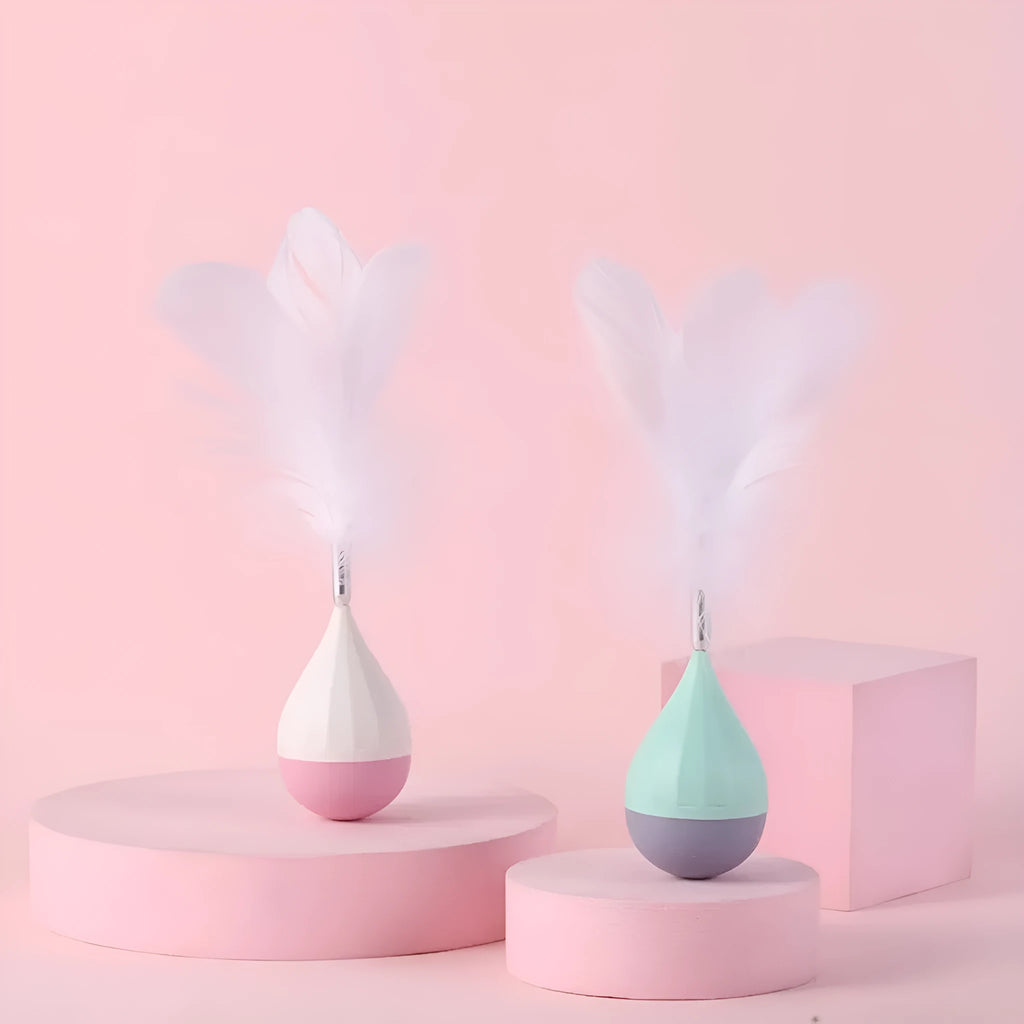 Green feather tumbler cat toy with self-healing stick, bite-resistant ball and goose feather attachments on aluminium shaft