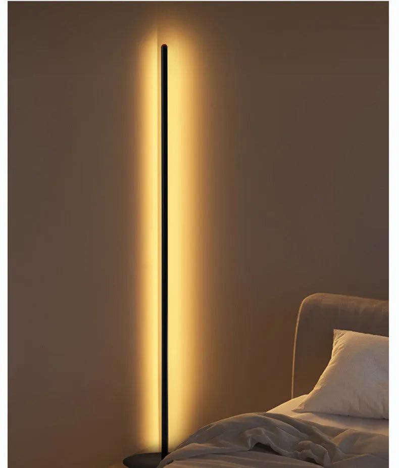 A vertical aluminium alloy floor lamp with a modern simple design, shown in three available sizes.