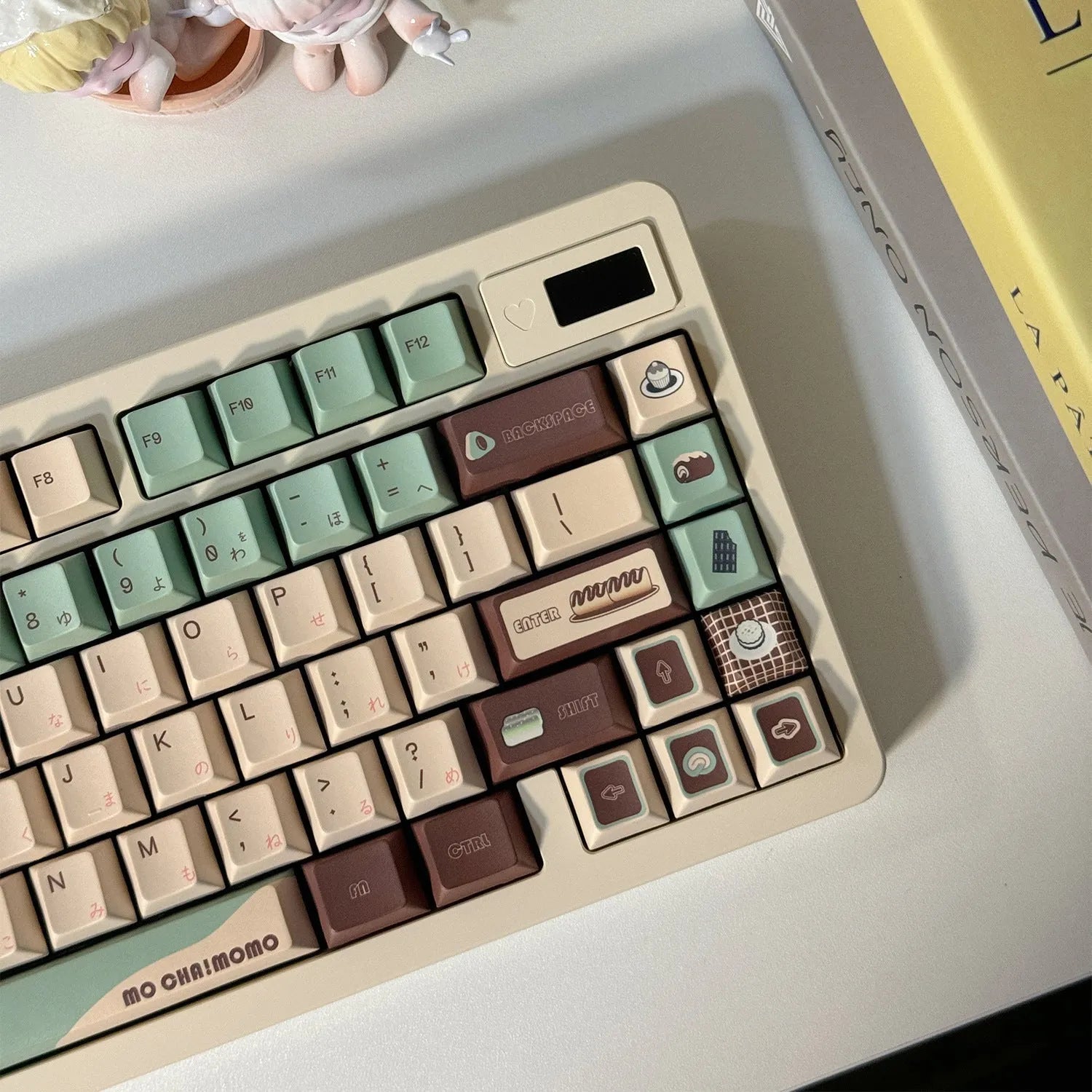 Matcha green mechanical keyboard keycap set with sublimation printing, shown with a key puller tool.