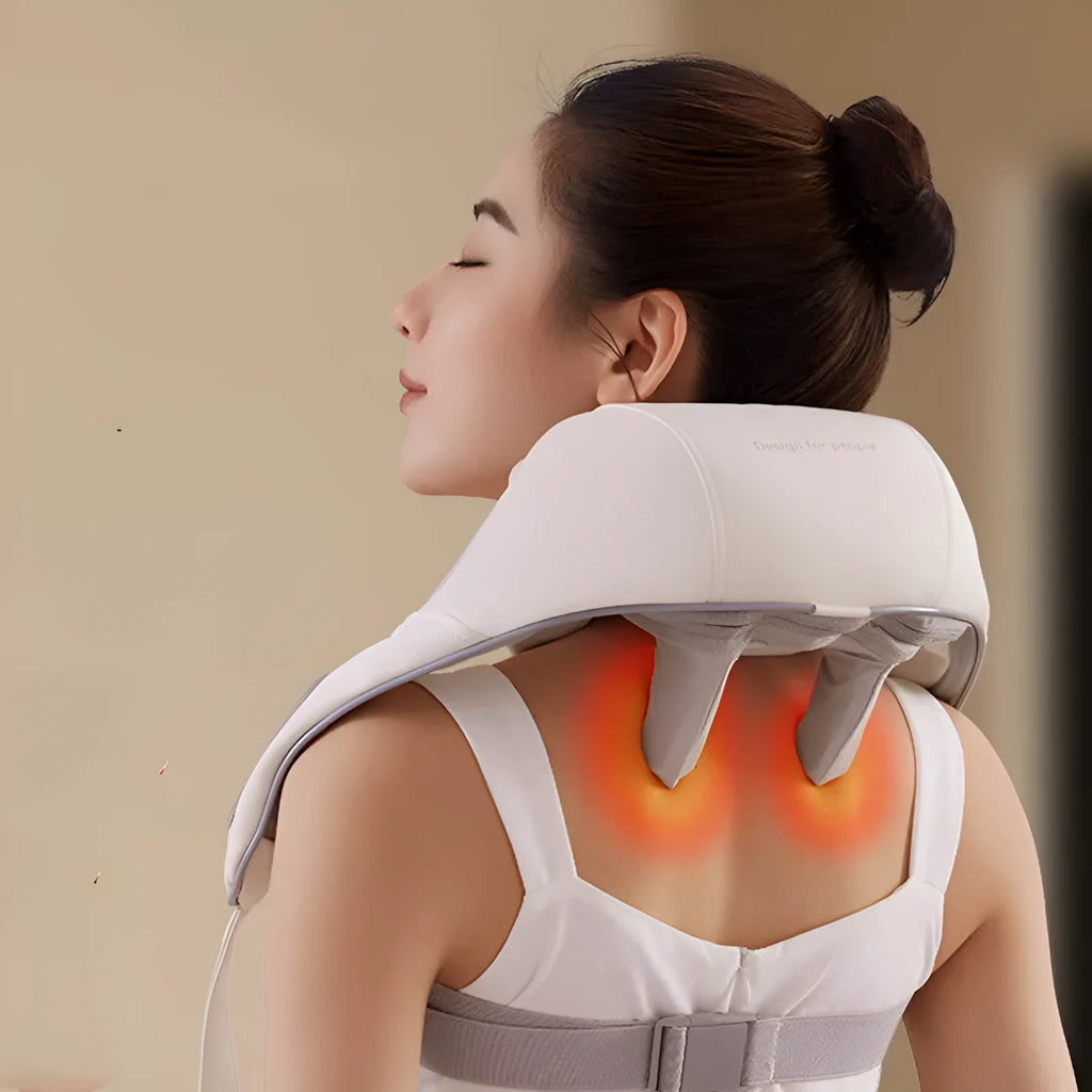 Beige electric clip kneading shoulder and neck massager with half PU leather cover
