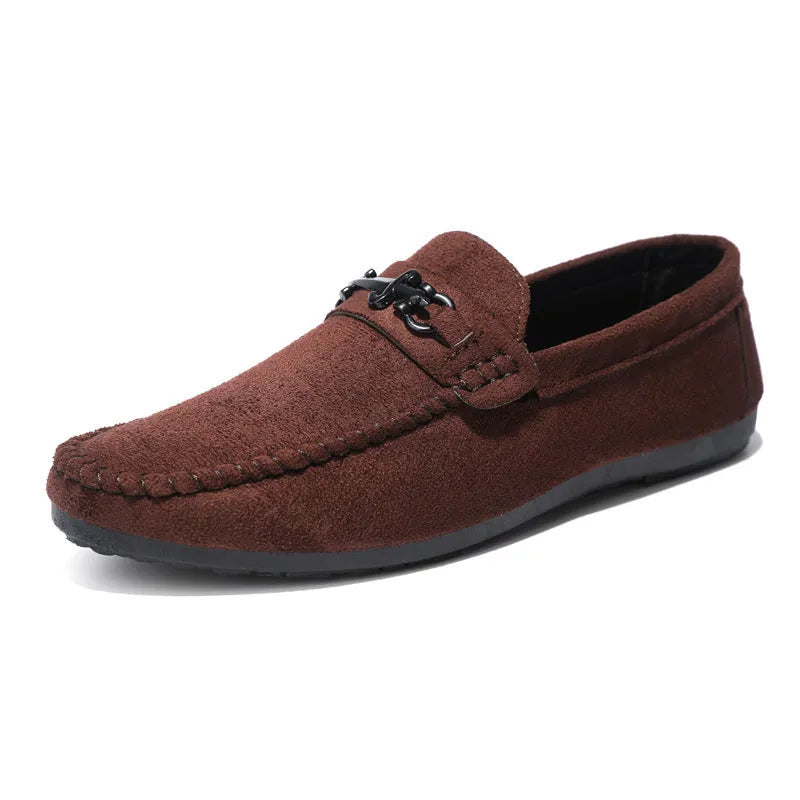 Men's black waterproof slip-on loafers with round toe and low stiletto heel