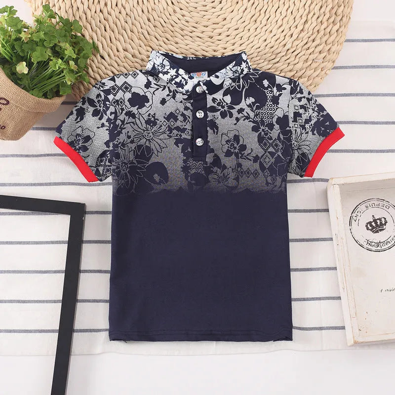 Kids boys short sleeve cotton shirt with lapel collar in solid colours