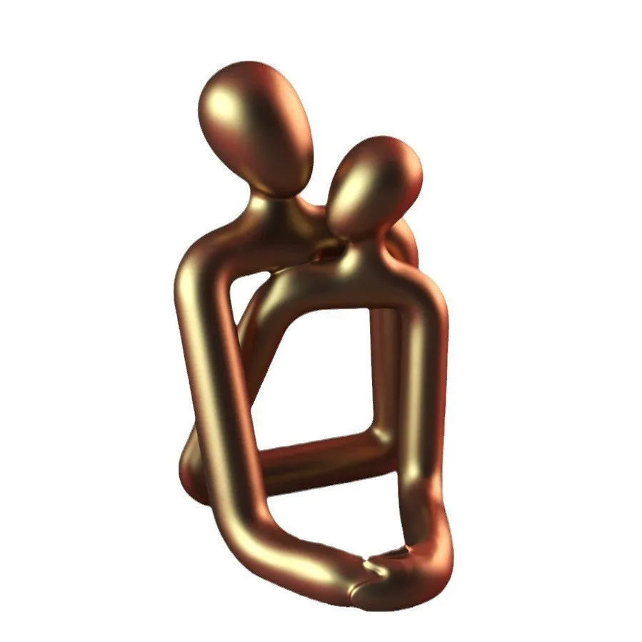 Modern minimalist loving couple resin statue in milky white or gold for desk and shelf decoration