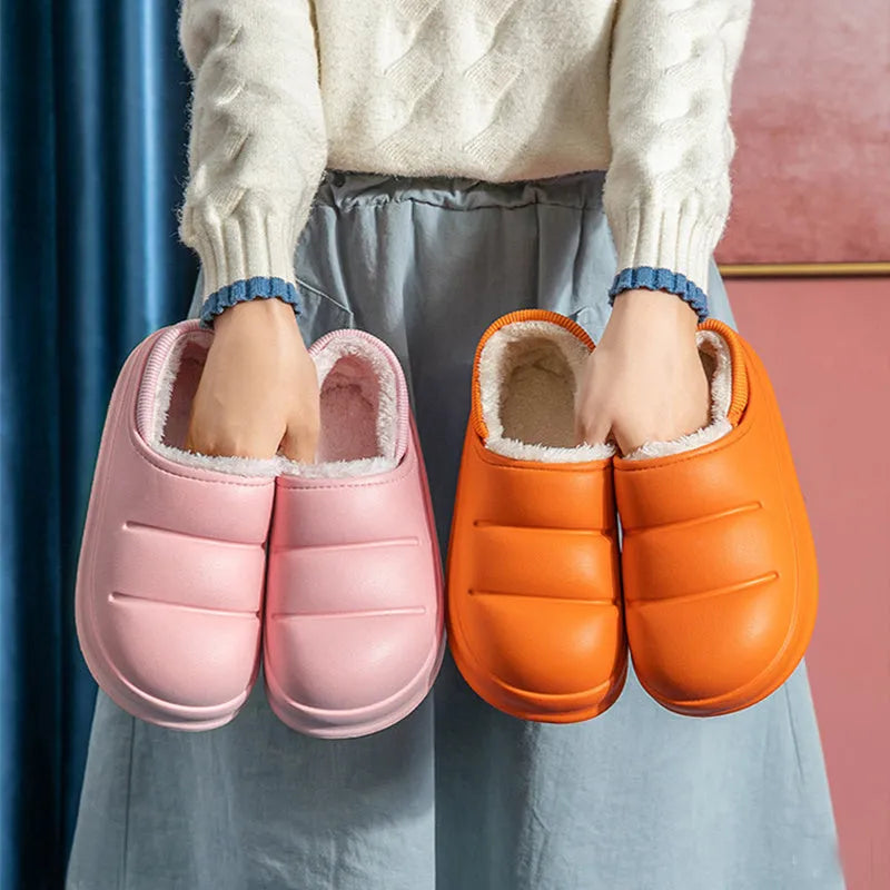Women's waterproof cotton slippers with plush lining in multiple colour options