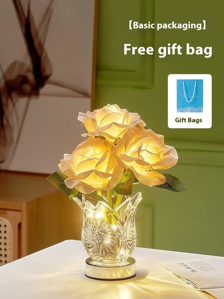 Crystal flowers table lamp with touch dimming controls and USB charging port