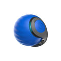 Self-moving cat toy ball in blue on a floor with a cat pawing at it