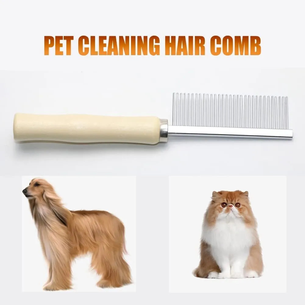 Wooden handle pet grooming comb for dogs and cats with rounded needles